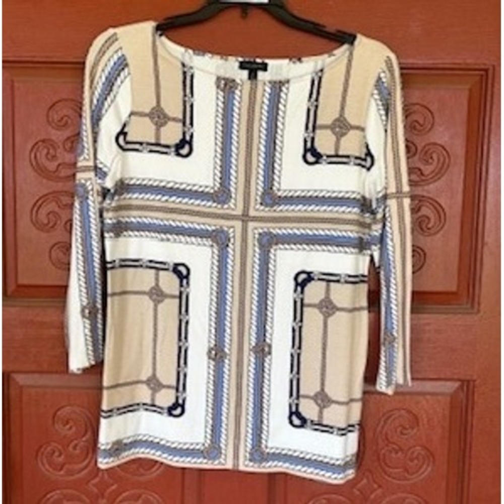Talbots Womens Top Nautical Rope Print Boat Neck 3/4 Sleeve Pullover Size S - Picture 3 of 7